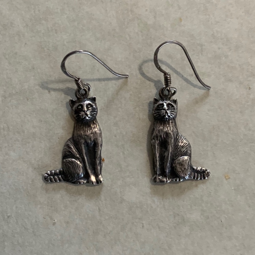 Silver Cat Earrings Marked 925